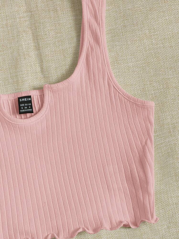 SHEIN EZwear Top tank corto tejido de canalé de cuello V - Rosa Pálido - Añade 4