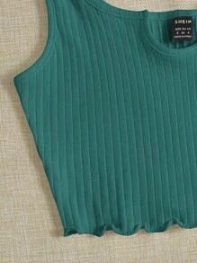 Muchica Notch Neck Lettuce Edge Rib-knit Tank Top - Dark Green - View 5