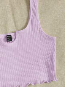 Muchica Notched Neck Rib-knit Crop Tank Top - Lilac Purple - View 6