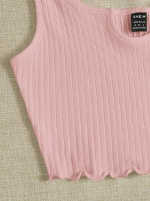 SHEIN EZwear Mặt trên thùng máy cắt đan có khía cổ - Màu Hồng baby - Xem 5