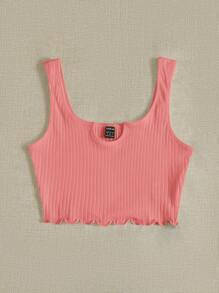 Muchica Áo hai dây Gân đan màu trơn Giải trí - Màu Hồng  San hô - Xem 4