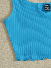 SHEIN EZwear 西裝領生菜邊羅紋針織背心上衣 - 藍色 - 查看 5