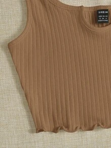 Muchica Notch Neck Lettuce Edge Rib-knit Tank Top - Brown - View 5