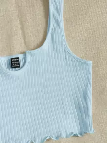 SHEIN EZwear Top tank corto tejido de canalé de cuello V - Celeste - Ver 4