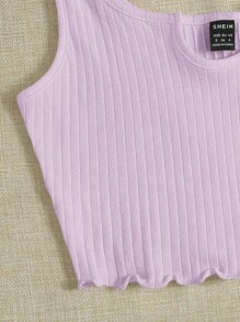 Muchica Notched Neck Rib-knit Crop Tank Top - Lilac Purple - View 3
