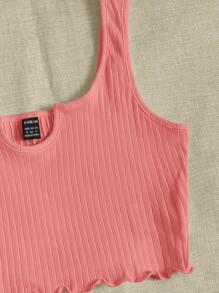 Muchica Áo hai dây Gân đan màu trơn Giải trí - Màu Hồng  San hô - Xem 5