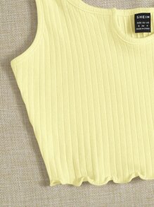 Muchica Notch Neck Lettuce Edge Rib-knit Tank Top - Yellow - View 5