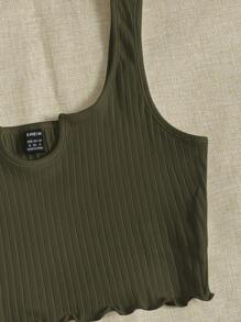 Muchica Notched Neck Rib-knit Crop Tank Top - Army Green - View 4
