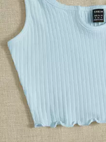 SHEIN EZwear Top tank corto tejido de canalé de cuello V - Celeste - Ver 5
