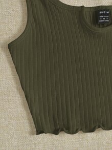 Muchica Notched Neck Rib-knit Crop Tank Top - Army Green - View 5