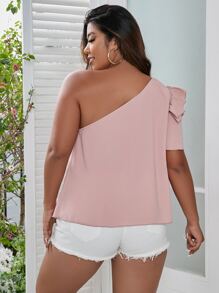 Plus One Shoulder Layered Sleeve Blouse - Baby Pink - View 2