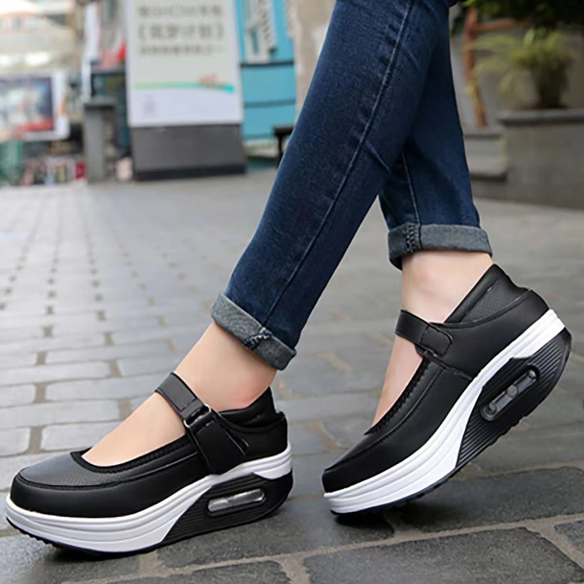 Women's High Sole Air Cushion Sneakers, Nurse Shoes With Breathable Low Vamp, Slip-On