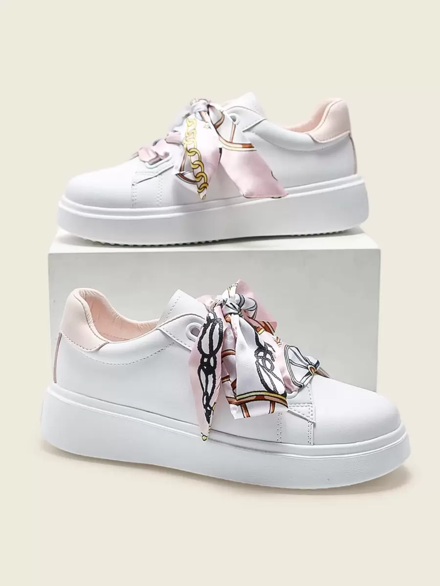 Scarf Lace Up Skate Shoes - White - View 1