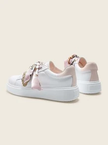 Scarf Lace Up Skate Shoes - White - View 3