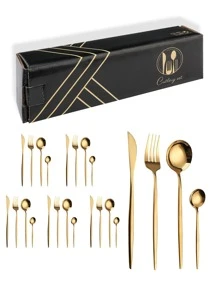 24pcs Stainless Steel Cutlery Set - Gold - View 1