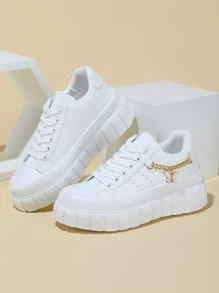 Giày thể thao nữ buộc dây trang trí xích thu/đông, giày thể thao cho nữ - trắng - Xem 4