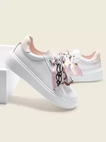 Scarf Lace Up Skate Shoes - White - View 4