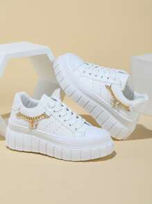 Giày thể thao nữ buộc dây trang trí xích thu/đông, giày thể thao cho nữ - trắng - Xem 5