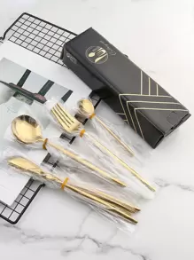 24pcs Stainless Steel Cutlery Set - Gold - View 3