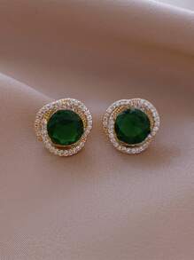 Andkiss Pendientes de botón con diseño de diamante de imitación - Verde - Ver 2