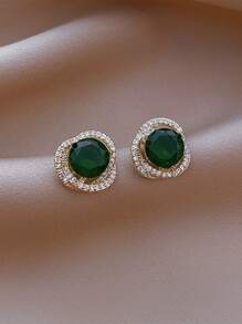 Andkiss Pendientes de botón con diseño de diamante de imitación - Verde - Ver 3