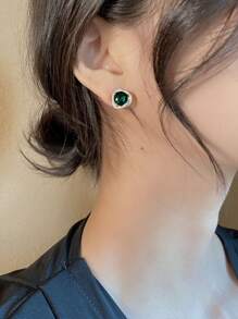 Andkiss Pendientes de botón con diseño de diamante de imitación - Verde - Ver 4