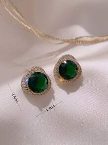 Andkiss Pendientes de botón con diseño de diamante de imitación - Verde - Ver 5
