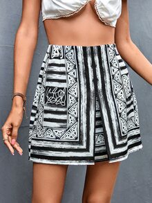 Striped A Line Skirt - Black and White - View 6