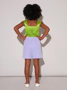 SHEIN Girls Big Bow Front Top and Double Button Shorts Set Without Blazer - Multicolor - View 2