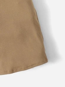 SHEIN Baby Girl Letter Graphic Contrast Binding Dress - Khaki - View 3