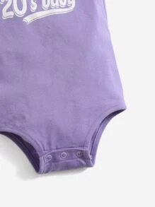 SHEIN Baby Girl Letter Graphic Contrast Binding Halter Bodysuit - Lilac Purple - View 4