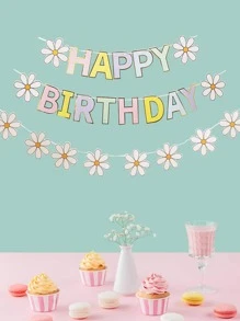 3入組花朵形狀生日派對拉旗 - 彩色 - 查看 1