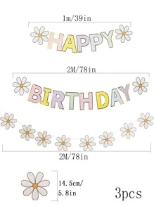 3入組花朵形狀生日派對拉旗 - 彩色 - 查看 4