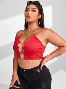 SHEIN SXY Top halter corto con abertura con diseño de cadena de espalda abierta - Rojo - Ver 5