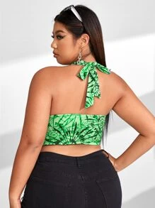 SHEIN SXY Áo hai dây Plus Size Lộ Lưng Nhẫn Buộc lại Cà vạt nhuộm Giải trí - màu xanh lá - Xem 2