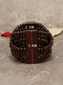 歐式長款木珠手鍊，配有條狀鑲嵌 - 咖啡棕 - 查看 3