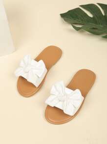 Girls Bow Decor Slippers - White - View 2