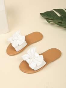 Girls Bow Decor Slippers - White - View 4