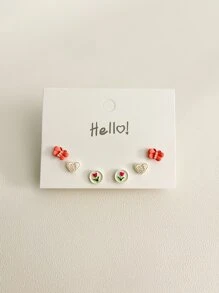 3對蝴蝶和心耳釘 - 彩色 - 查看 1