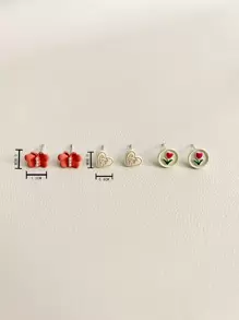 3對蝴蝶和心耳釘 - 彩色 - 查看 3