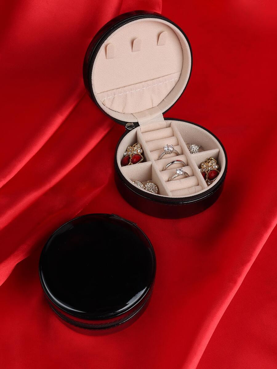 1pc Round Jewelry Storage Box - Black - View 1
