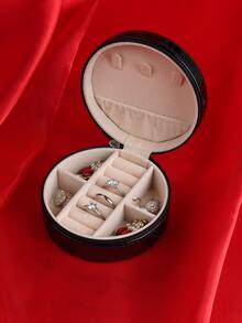 1pc Round Jewelry Storage Box - Black - View 4