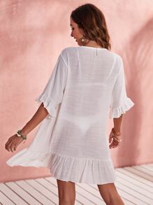 SHEIN Swim Summer Beach Button Front Kimono - White - View 2