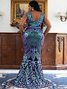 seomiscky Plus Floor Length Sequin Formal Dress - Multicolor - View 2