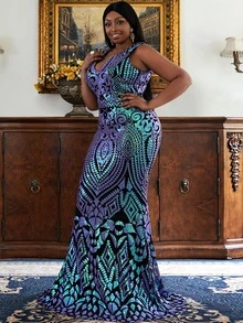 seomiscky Plus Floor Length Sequin Formal Dress - Multicolor - View 3