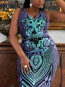 seomiscky Plus Floor Length Sequin Formal Dress - Multicolor - View 6