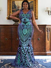 seomiscky Plus Floor Length Sequin Formal Dress - Multicolor - View 7