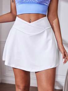 Easithlete Breathable Softness Solid Sports Skort With Phone Pocket,Women Tennis Outfit - White - View 3