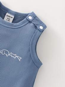 Mono de punto acanalado con estampado de dinosaurios para bebé niño - Neblina azul - Ver 3