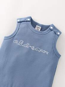 Mono de punto acanalado con estampado de dinosaurios para bebé niño - Neblina azul - Ver 4